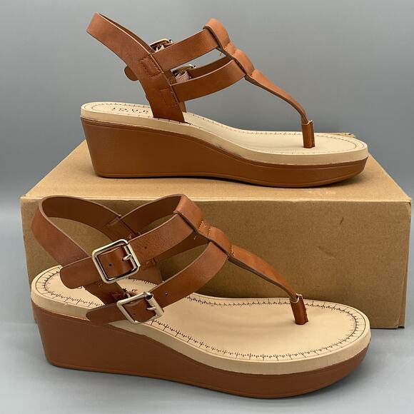 NEW Journee Collection Women’s Bianca Wedge Sandals Tan Size 6.5 - Picture 1 of 10
